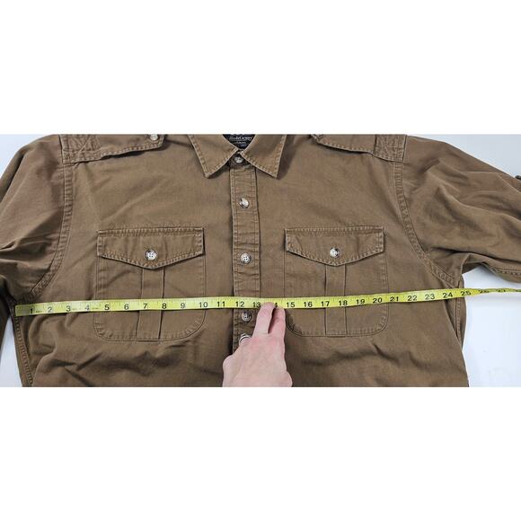 Willis & Geiger double breasted shooting poplin button up roll tab sleeve L # - Picture 6 of 7